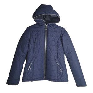 Maralyn & Me Jacket Navy Blue Zip Quilted Womens Medium Winter Polyester
